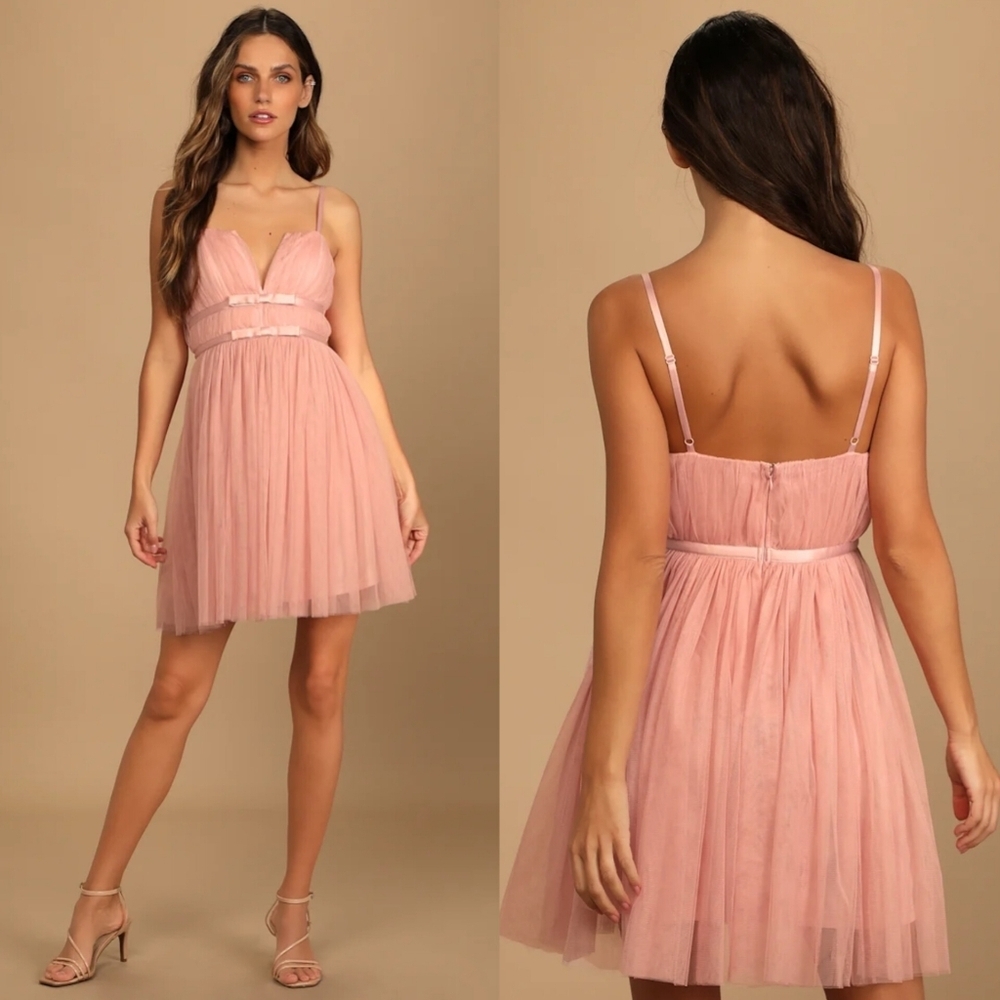 Lulus Take Your Bow Blush Pink Sleeveless Skater Dress L Wedding Party Feminine